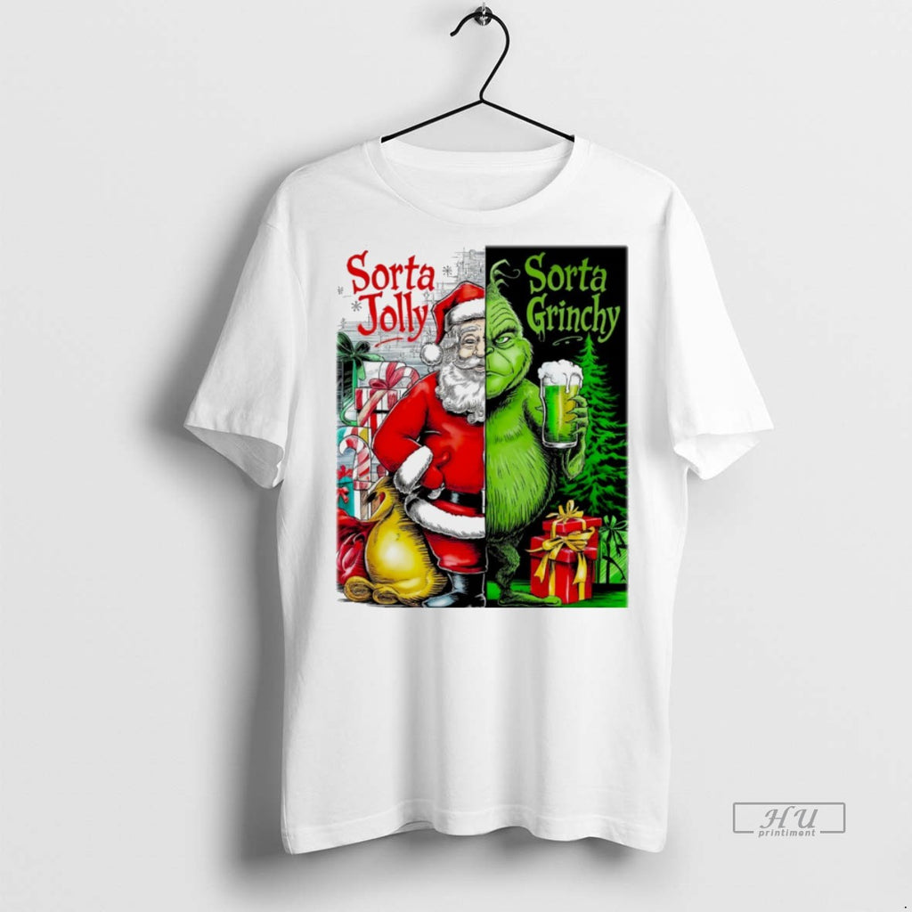 Viral Santa Claus X Grinch Sorta Jolly Sorta Grinch Christmas White Tee Shirt Sweater