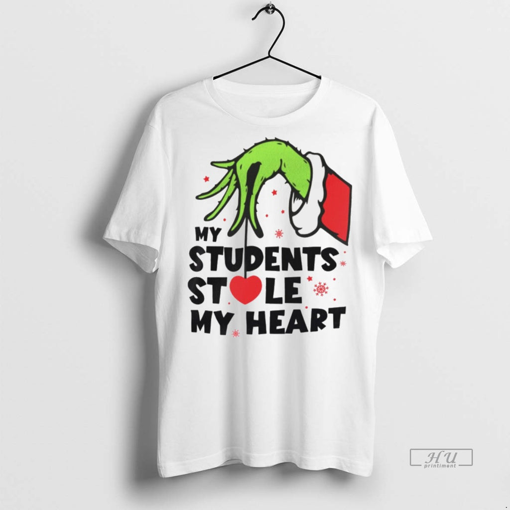 Viral The Grinch Hand My Students Stole My Heart Christmas White Tee Shirt Sweater