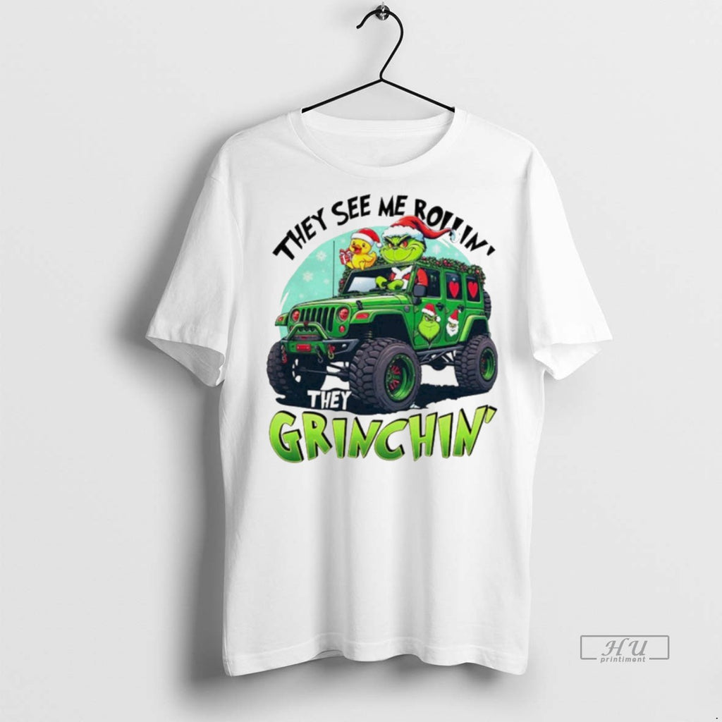 Viral They See Me Rollin They Grinchin Christmas White Tee Shirt Sweater