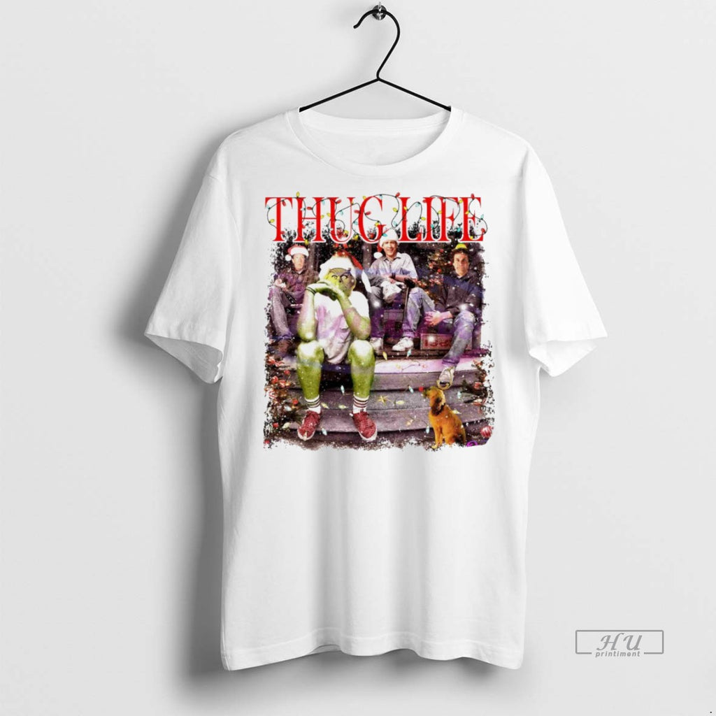 Viral Thug Life Christmas Grinch Friends Movie Christmas Light White Tee Shirt Sweater