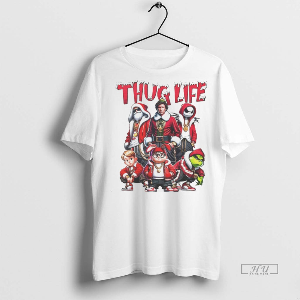Viral Thug Life Santa Grinch Friends Christmas Vintage White Tee Shirt Sweater