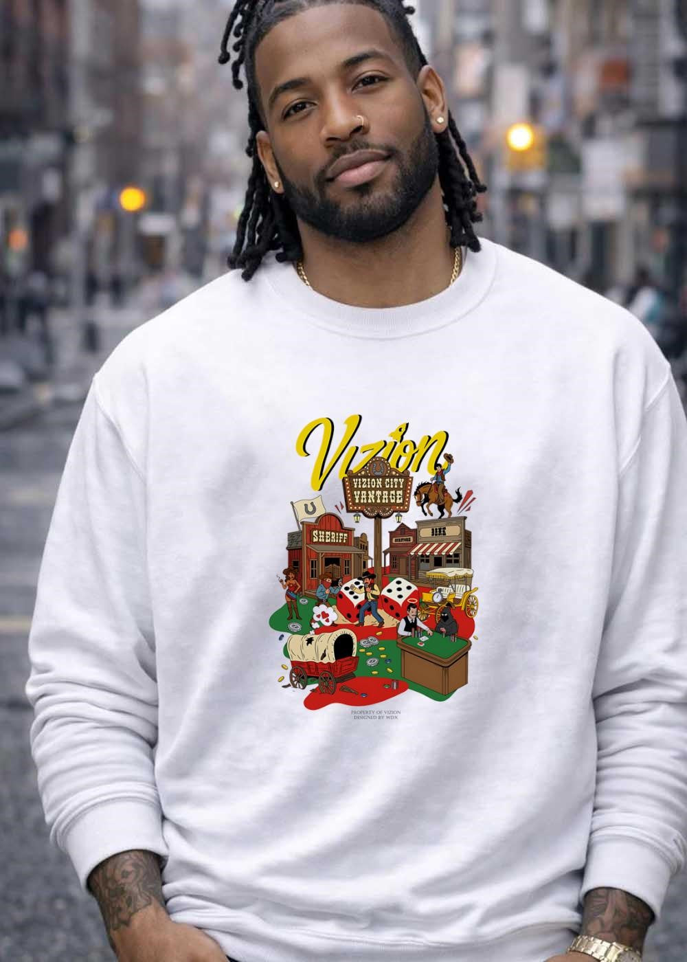 Vizion City Vantage Wild West Cowboy Town Dice Saloon shirt
