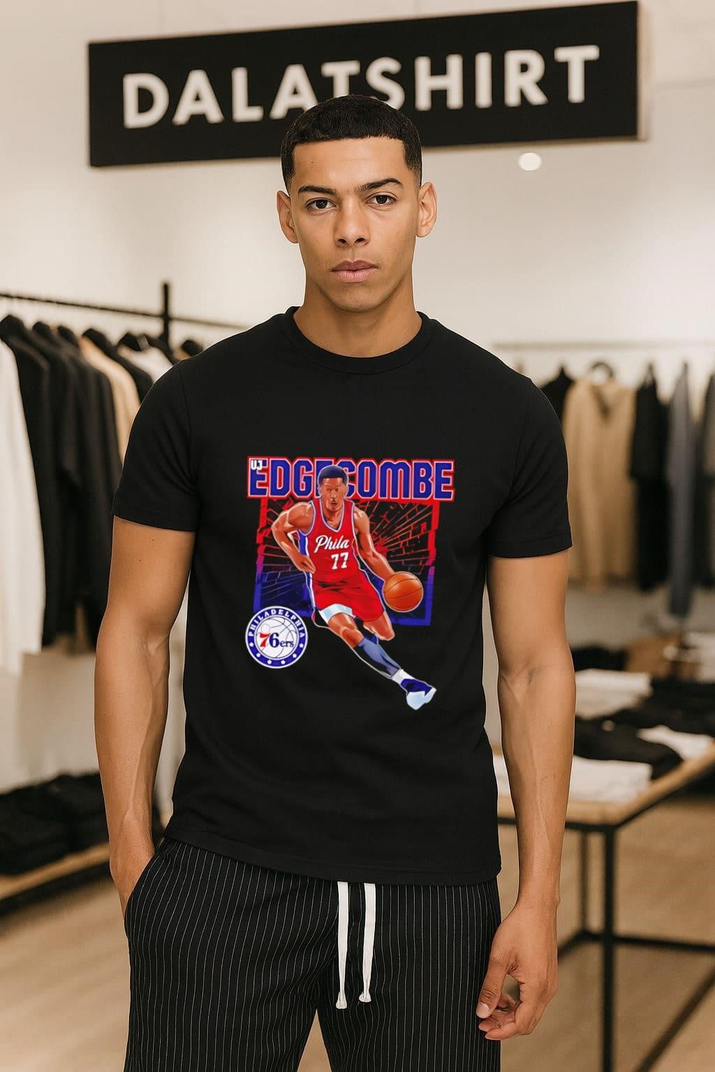 Vj Edgecombe Philadelphia 76ers basketball player action graphic shirt