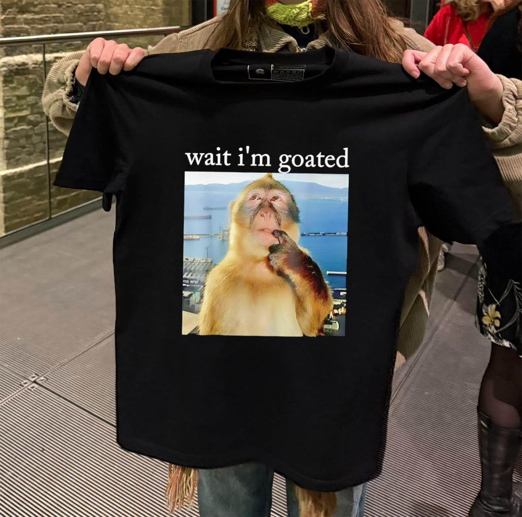 Wait i’m goated Pensive Monkey Thinking Sea Background shirt