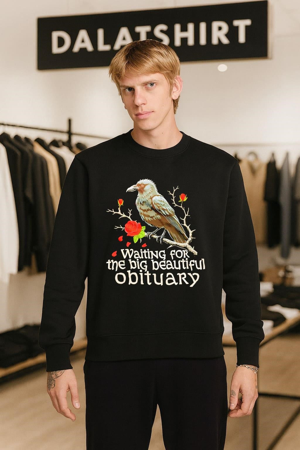 Waiting for the big beautiful Obituary Crow and Roses shirt