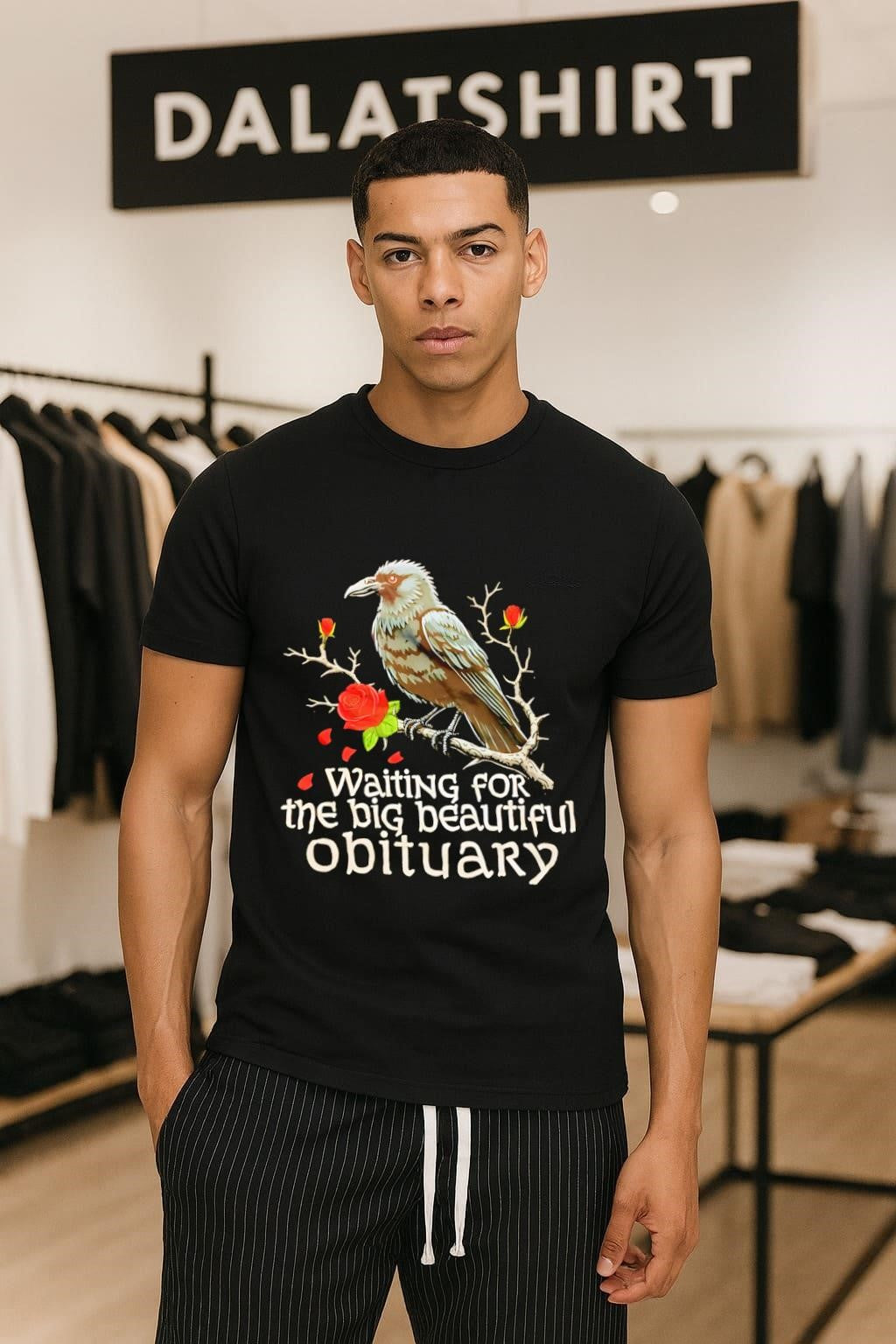 Waiting for the big beautiful Obituary Crow and Roses shirt