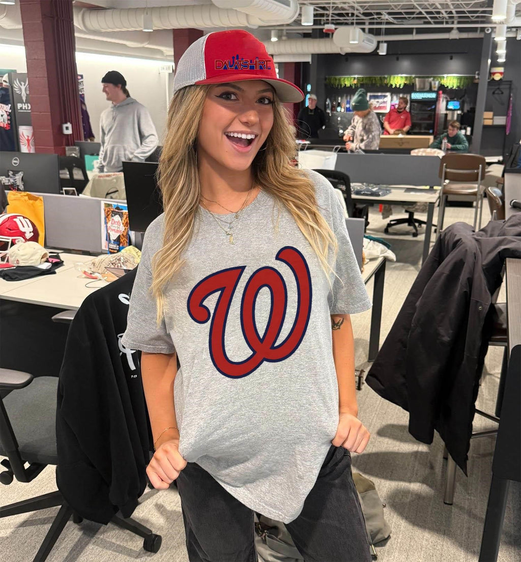 Washington Nationals Baseball Red Script Letter W Logo shirt