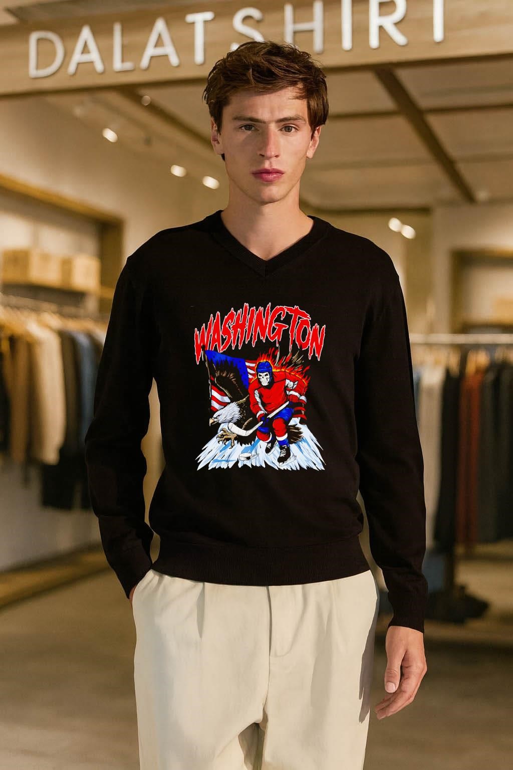Washington Skeleton Hockey Player American Eagle Flag shirt