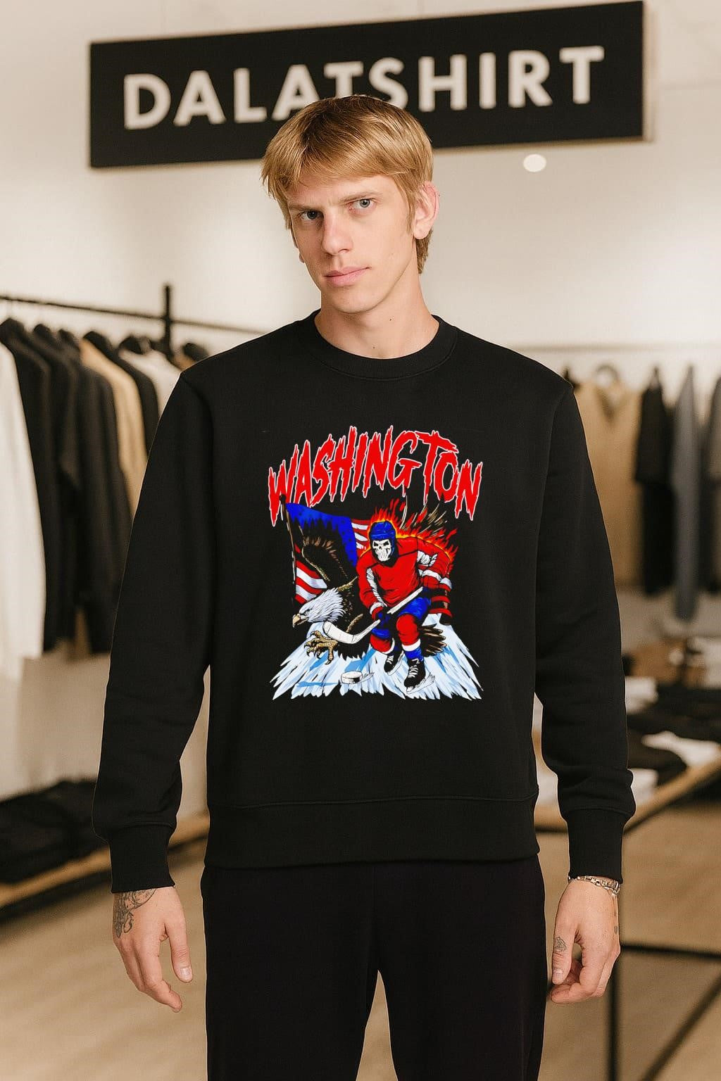 Washington Skeleton Hockey Player American Eagle Flag shirt