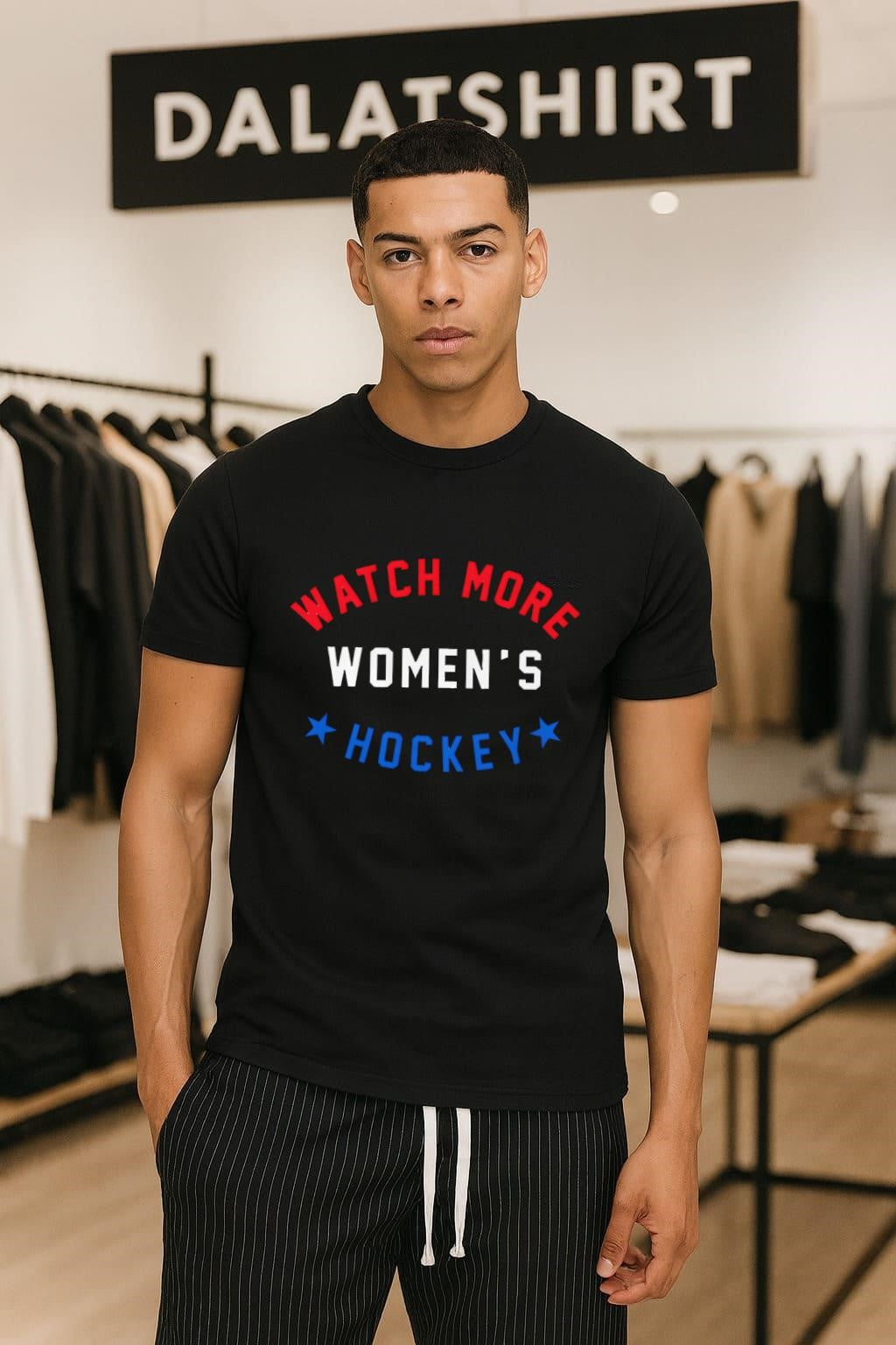 Watch more Women’s Hockey stars and stripes graphic shirt