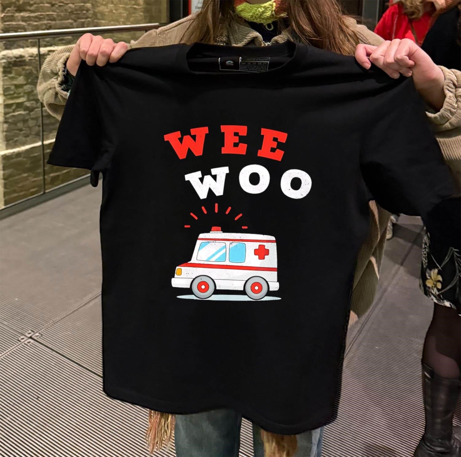 Wee Woo Cartoon Ambulance Emergency Vehicle Rescue Theme shirt