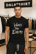 Who’s The Enemy distressed horror movie style font shirt