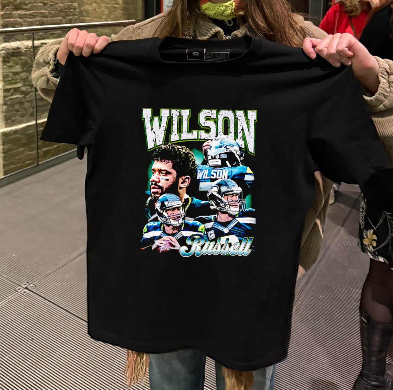 Wilson Russell Seattle Football Quarterback Collage Cracked Text shirt