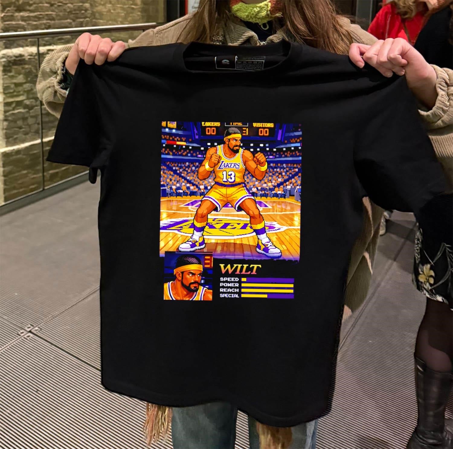 Wilt Chamberlain Los Angeles Lakers 13 retro pixel art game character shirt