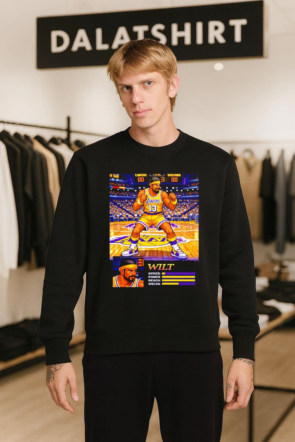 Wilt Chamberlain Los Angeles Lakers 13 retro pixel art game character shirt