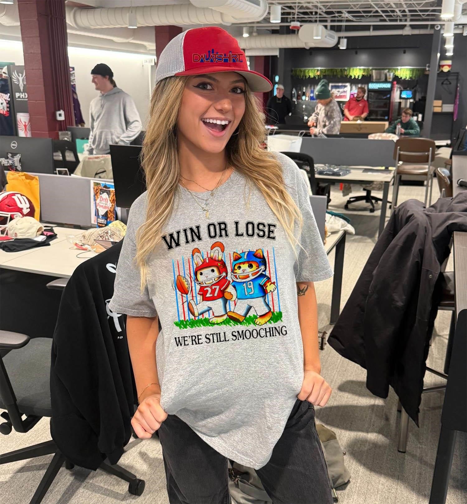 Win Or Lose We’re Still Smooching Rabbit And Cat Football shirt