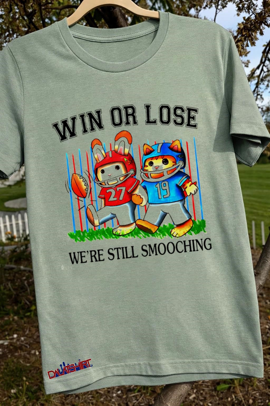 Win Or Lose We’re Still Smooching Rabbit And Cat Football shirt