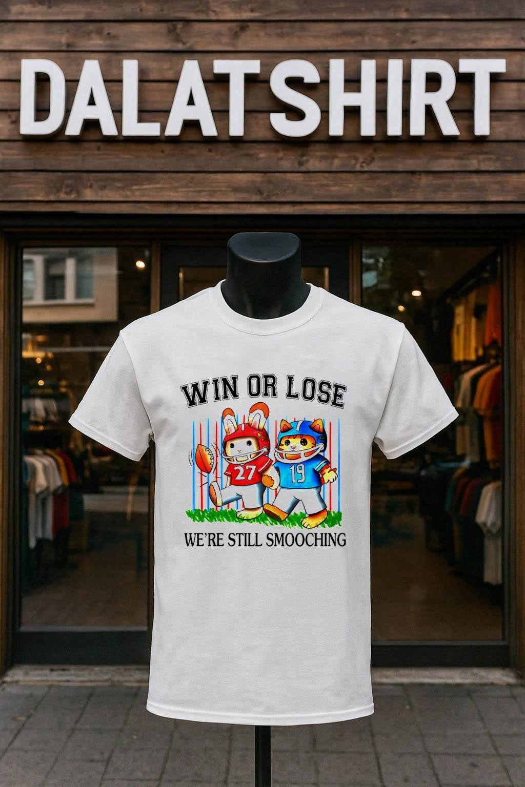 Win Or Lose We’re Still Smooching Rabbit And Cat Football shirt