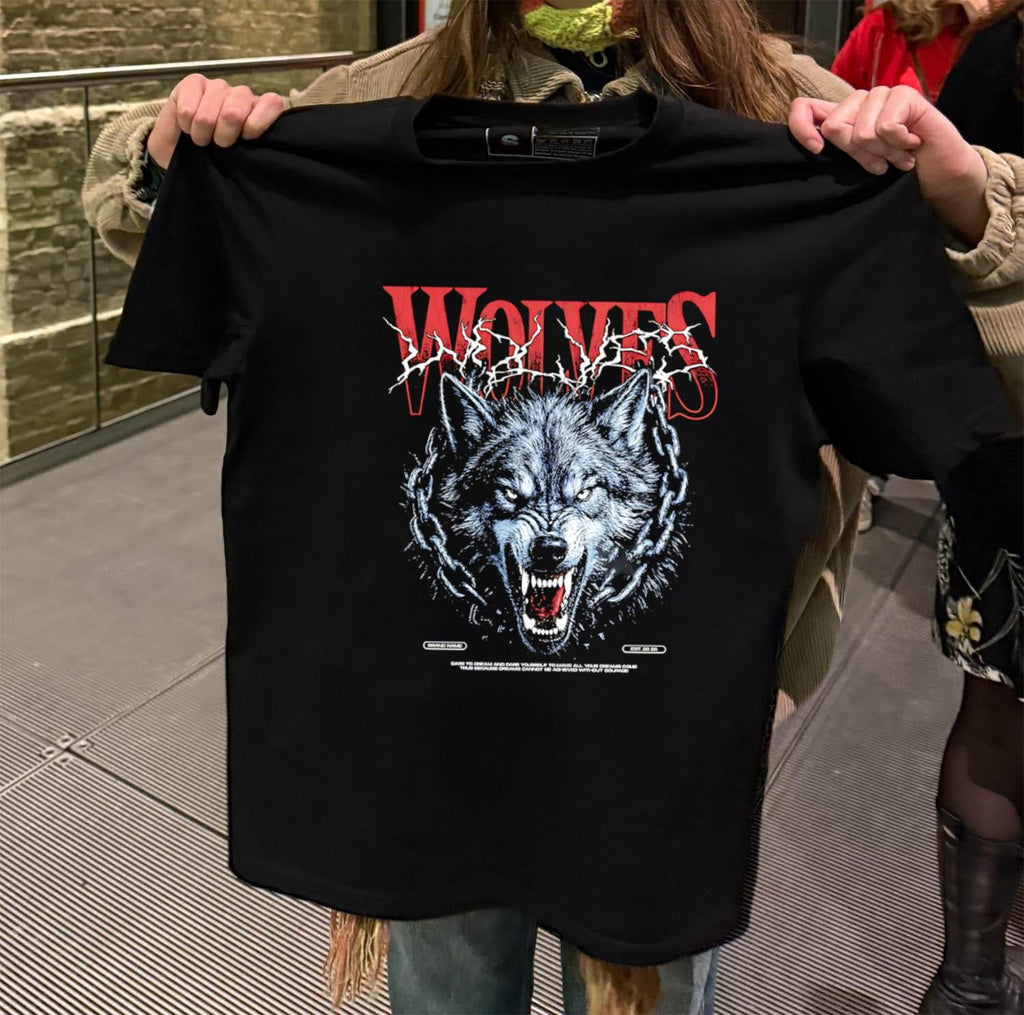 Wolves Angry Gray Wolf Head Heavy Metal Chain shirt