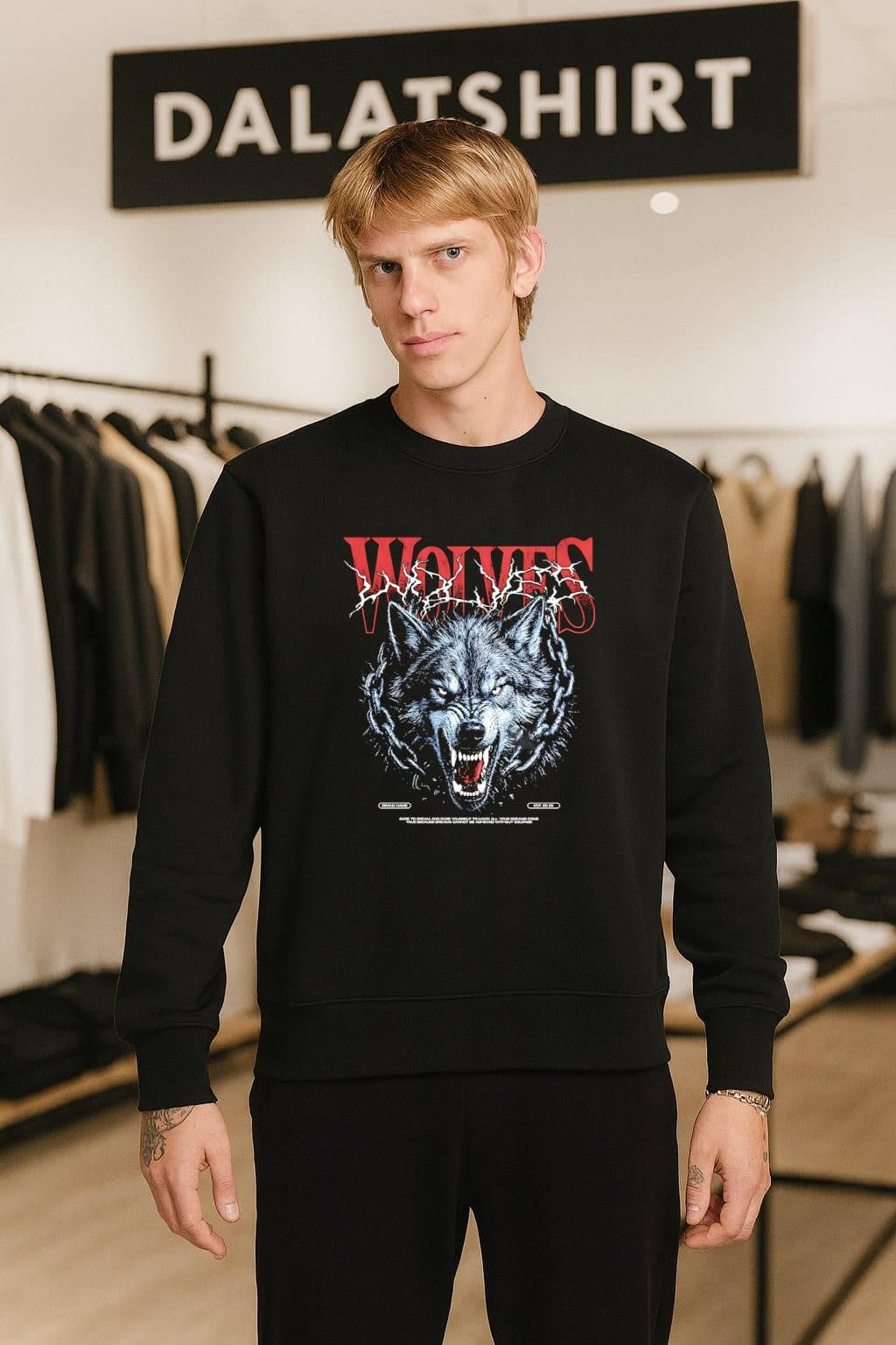 Wolves Angry Gray Wolf Head Heavy Metal Chain shirt