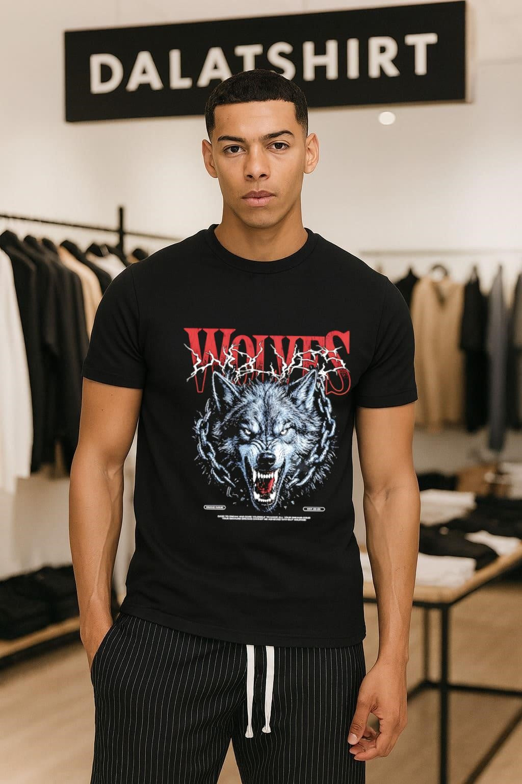 Wolves Angry Gray Wolf Head Heavy Metal Chain shirt