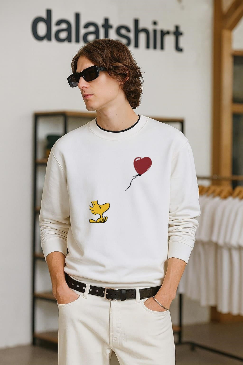 Woodstock Peanuts Character with Red Heart Balloon shirt