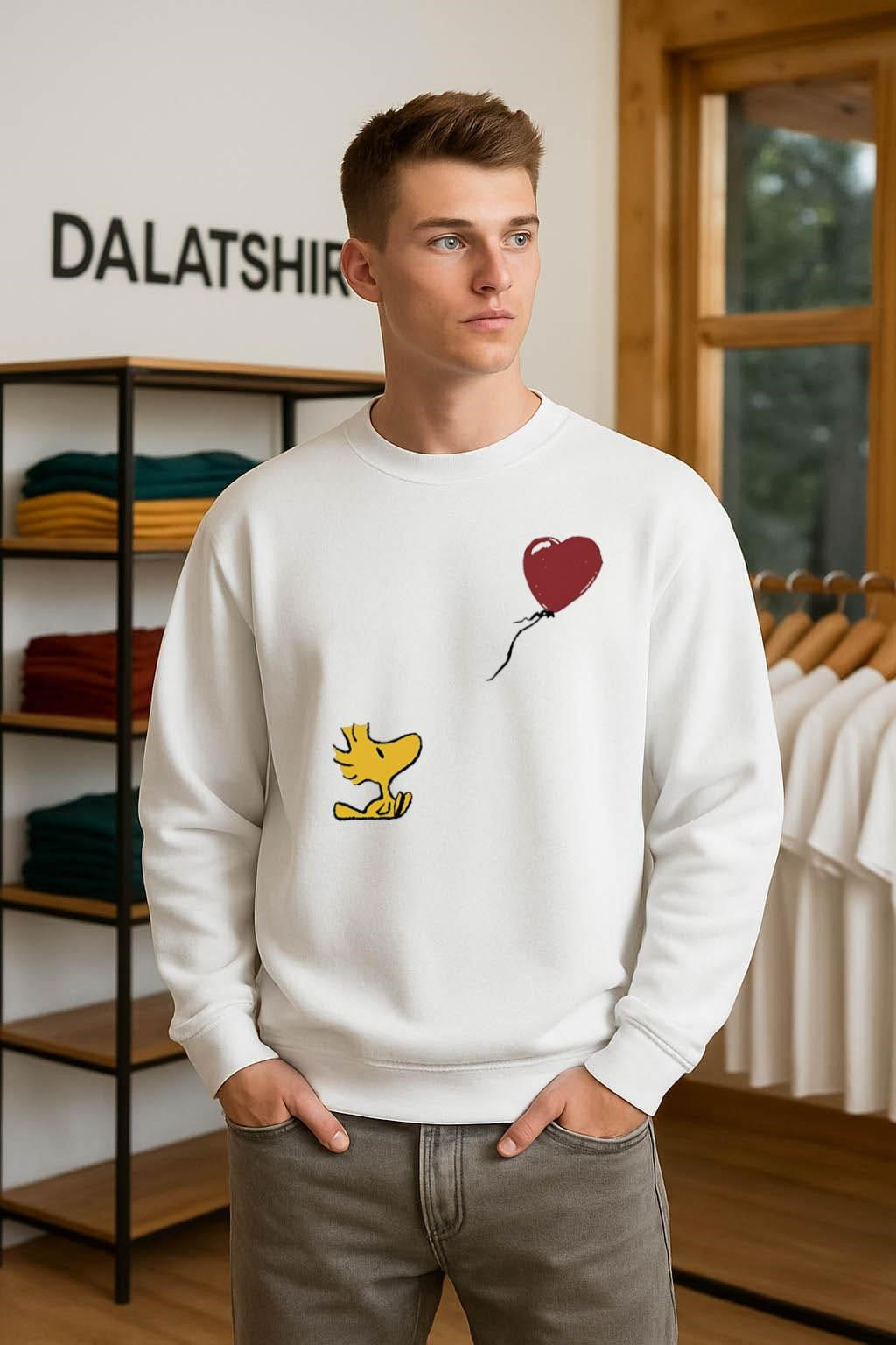 Woodstock Peanuts Character with Red Heart Balloon shirt