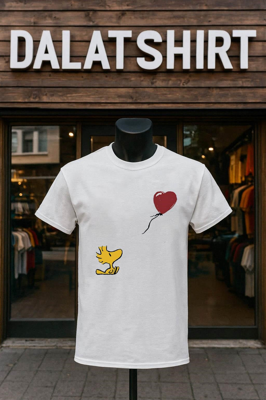 Woodstock Peanuts Character with Red Heart Balloon shirt