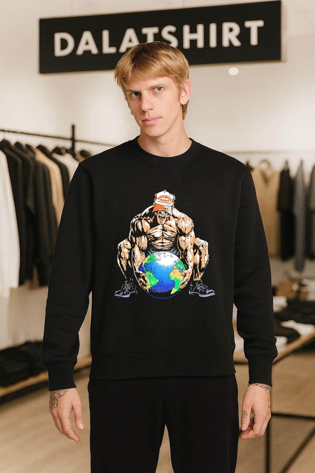 Worldwide Holadson Gym Bodybuilder Holding Planet Earth Fitness shirt