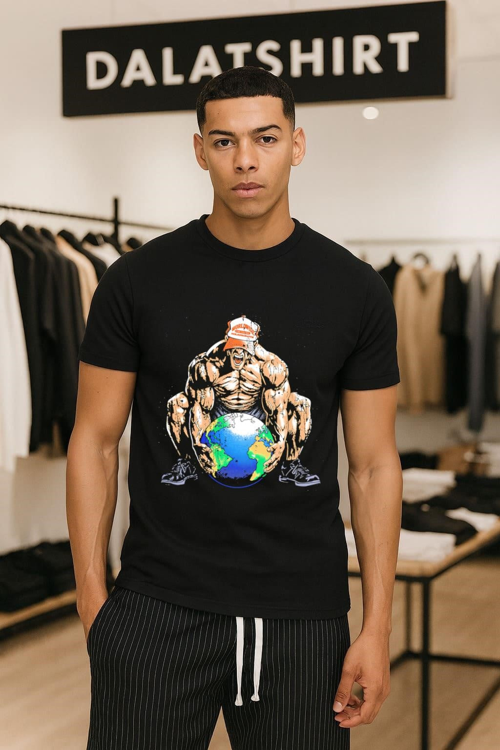 Worldwide Holadson Gym Bodybuilder Holding Planet Earth Fitness shirt