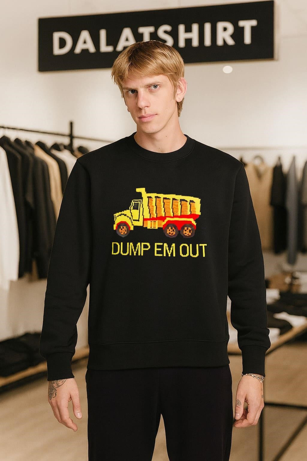 Yellow Dump Truck Graphic With Dump Em Out shirt