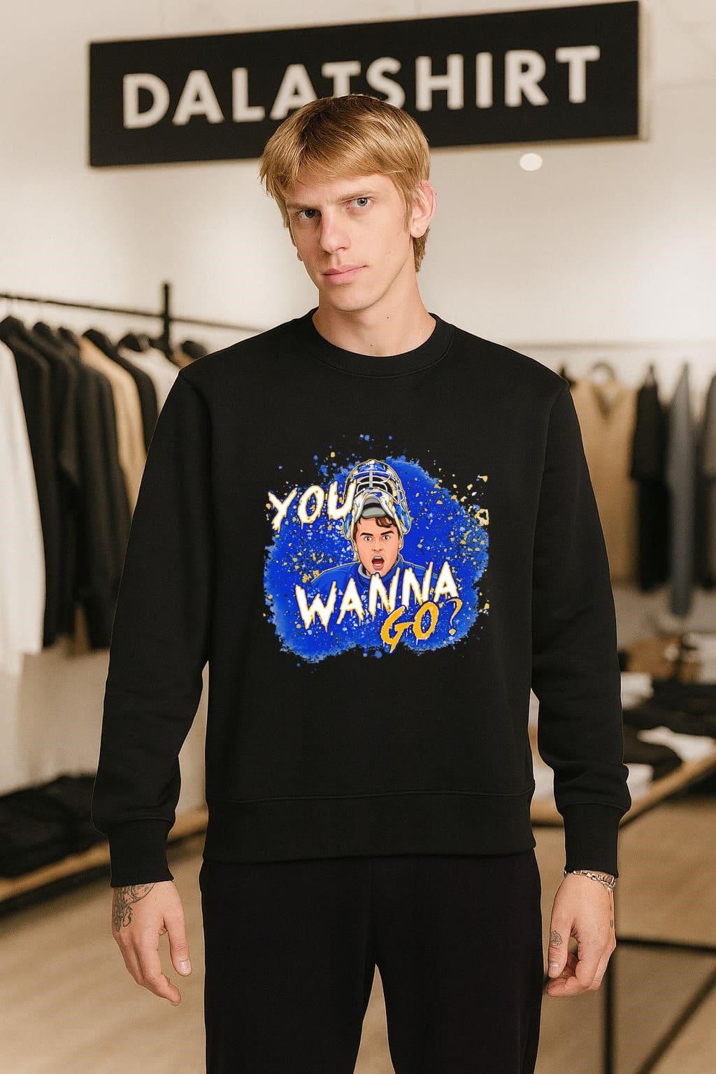 You Wanna Go Ice Hockey Goalie Blue Splatter Art shirt