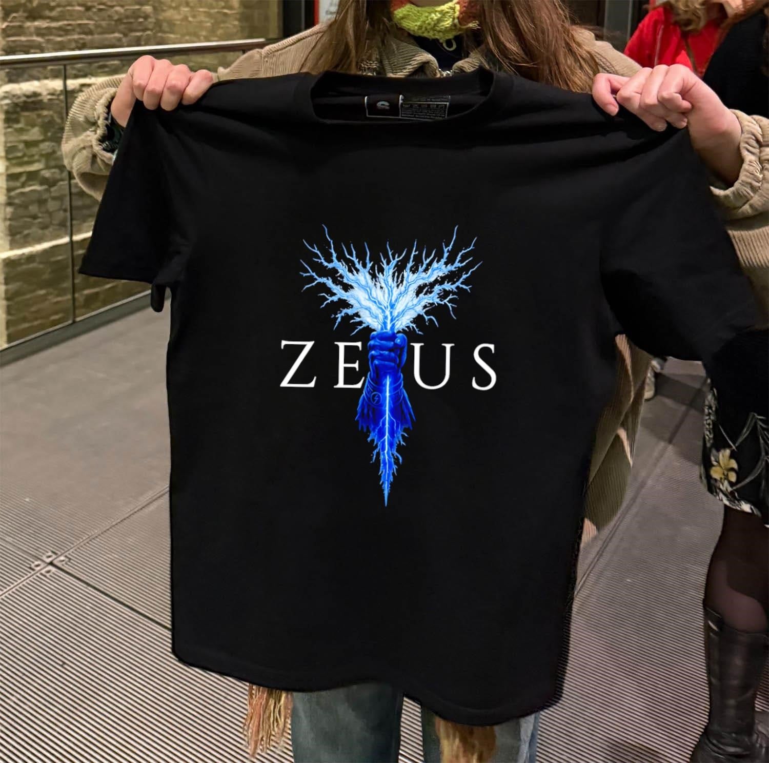 Zeus Mythos 1 Hand Holding Blue Lightning Bolt shirt