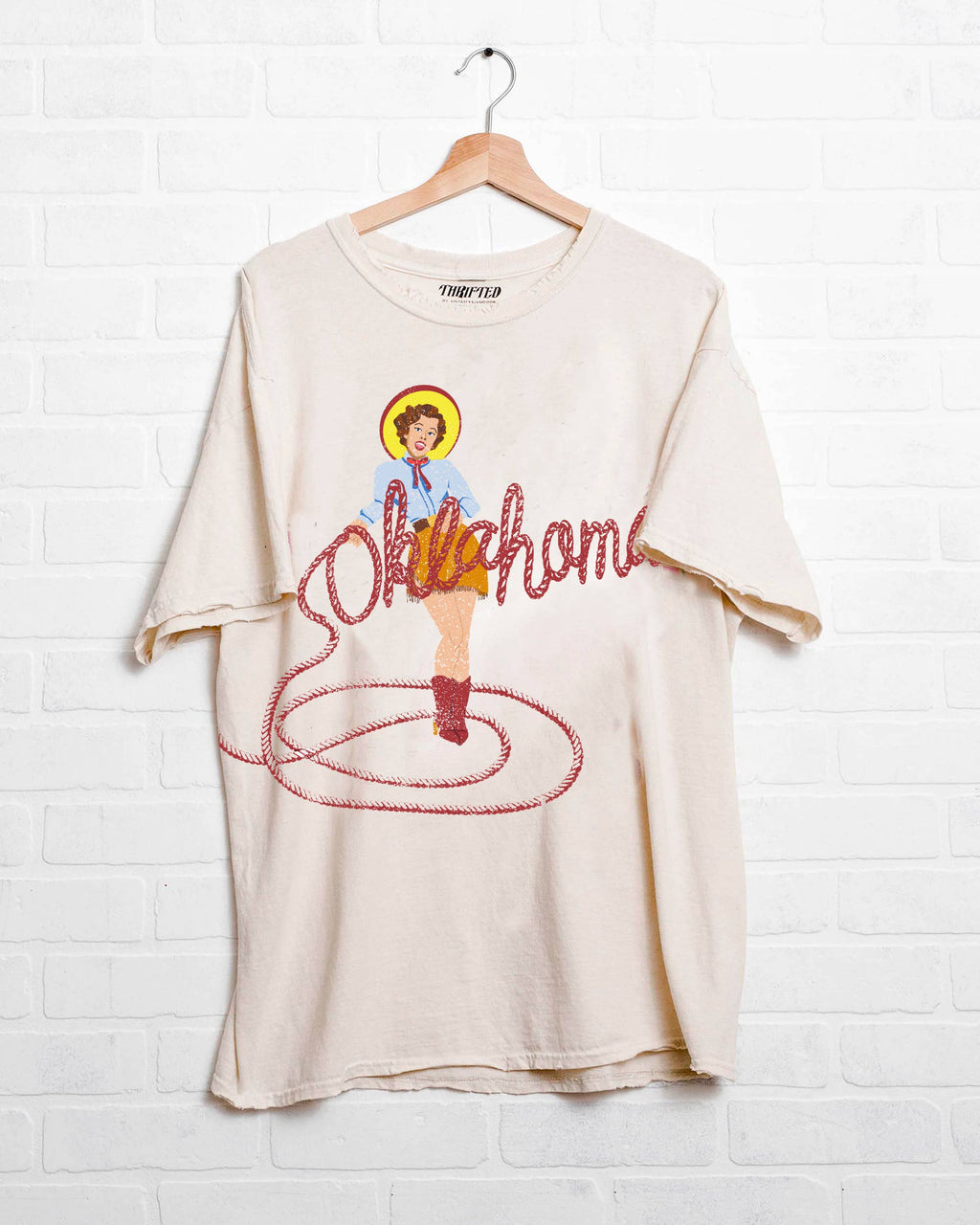 Oklahoma Cowgirl Off White Thrifted Western Graphic Tee