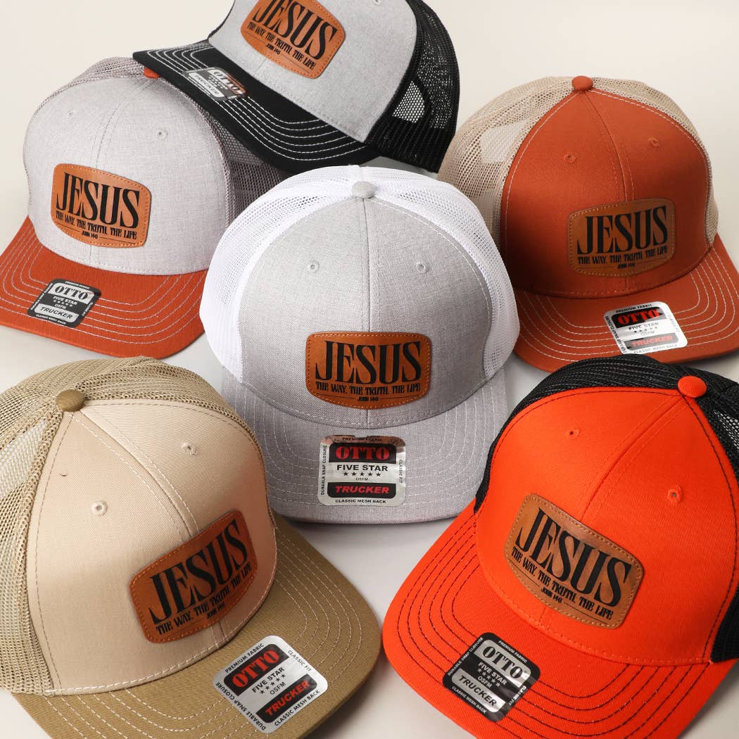 Jesus Leather Patch Mid-Profile Mesh Back Trucker Hat