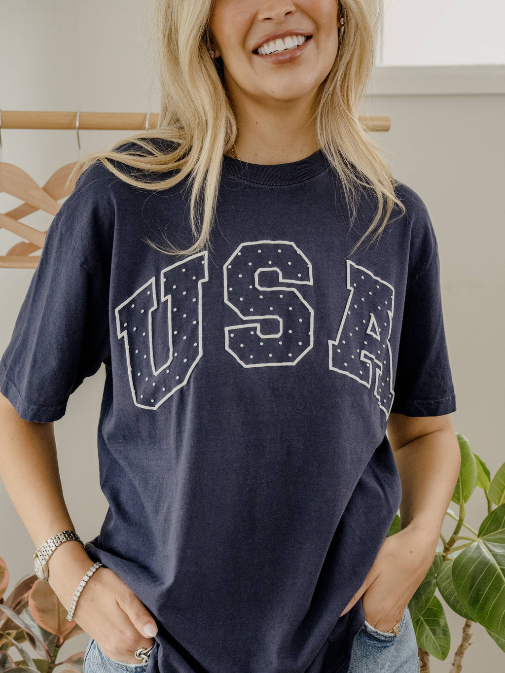 4th of July America USA Polka Dot Puff Ink Navy Cc Tee