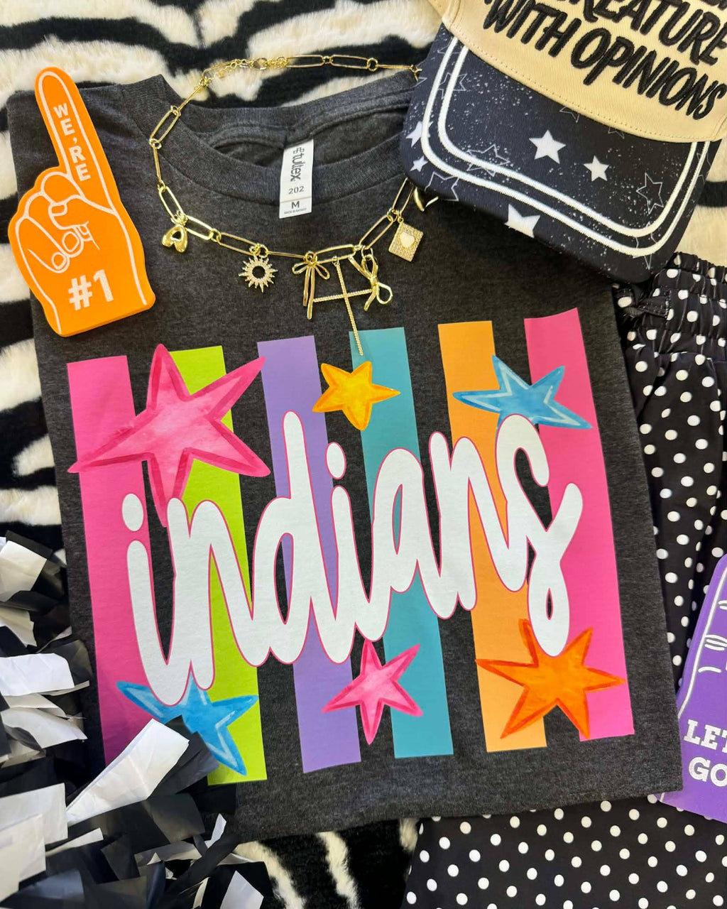 Indians Neon Rainbow Stars Tee