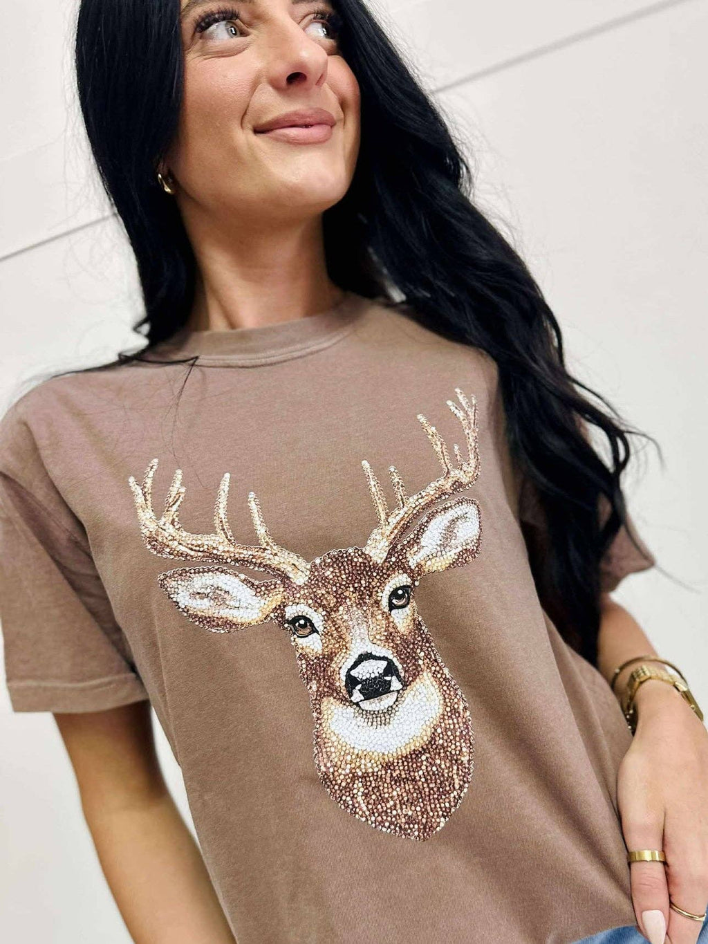 Faux Rhinestone Deer Dtf Graphic Tee or Sweatshirt