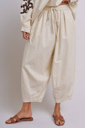 Cotton Linen Drawstring Cocoon Pants with Elastic Waist