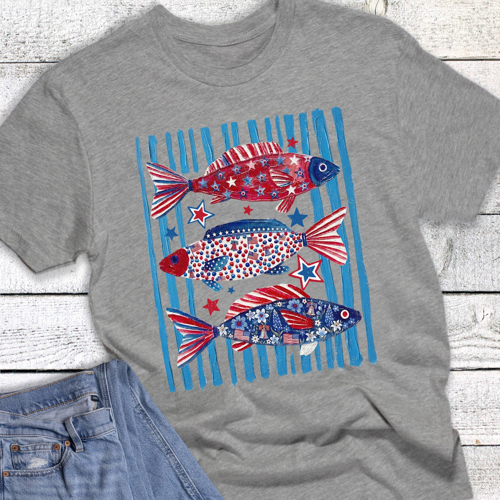 Patriotic Stripes and Fish Graphic Tee