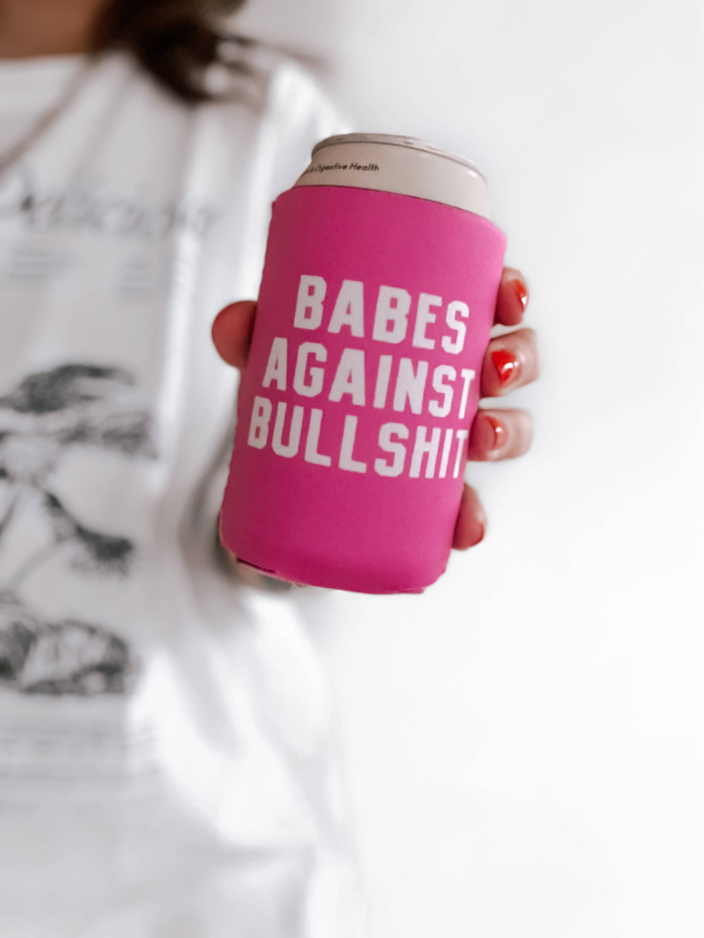 Babes Against Bullshit Can Cooler, Drink Sleeve - Pink