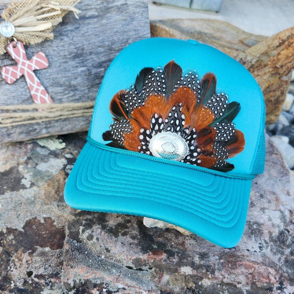 Western Feather Trucker Hat Retro Feather Crown Trucker Hat