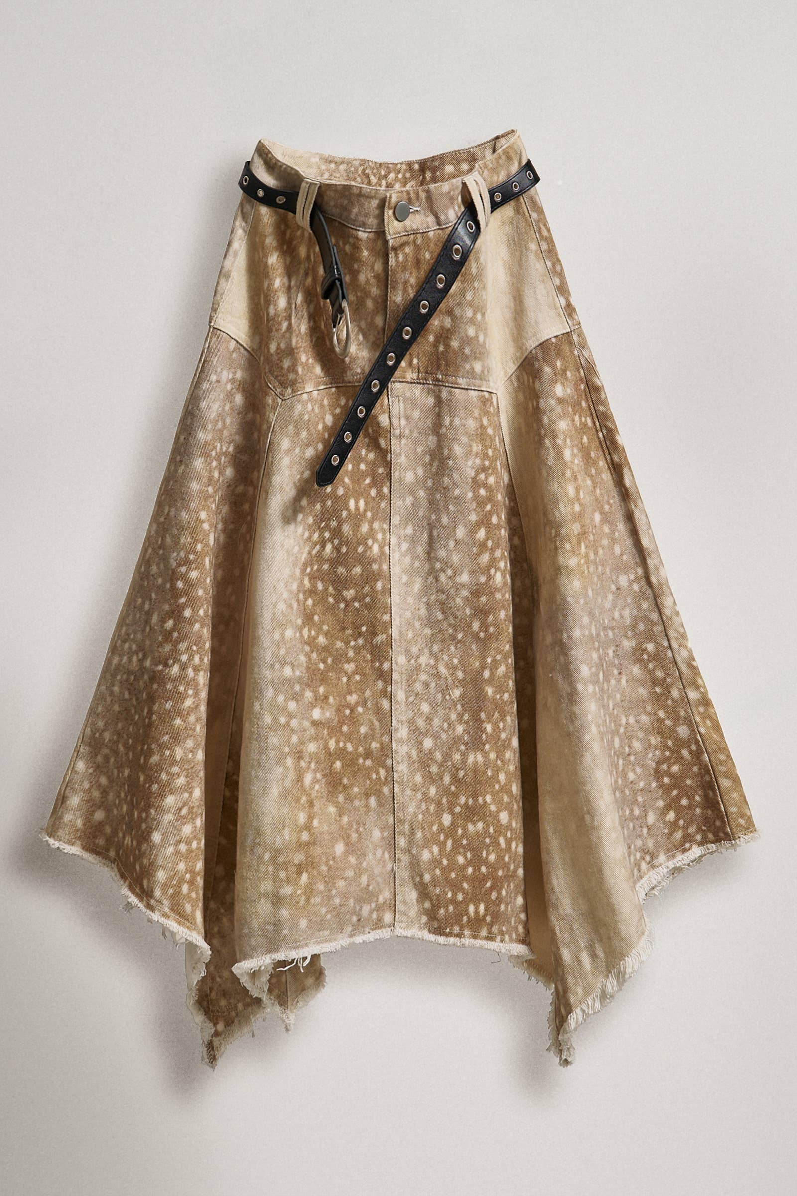 Fawn Print Denim Hi-Low Maxi Skirt with Belt