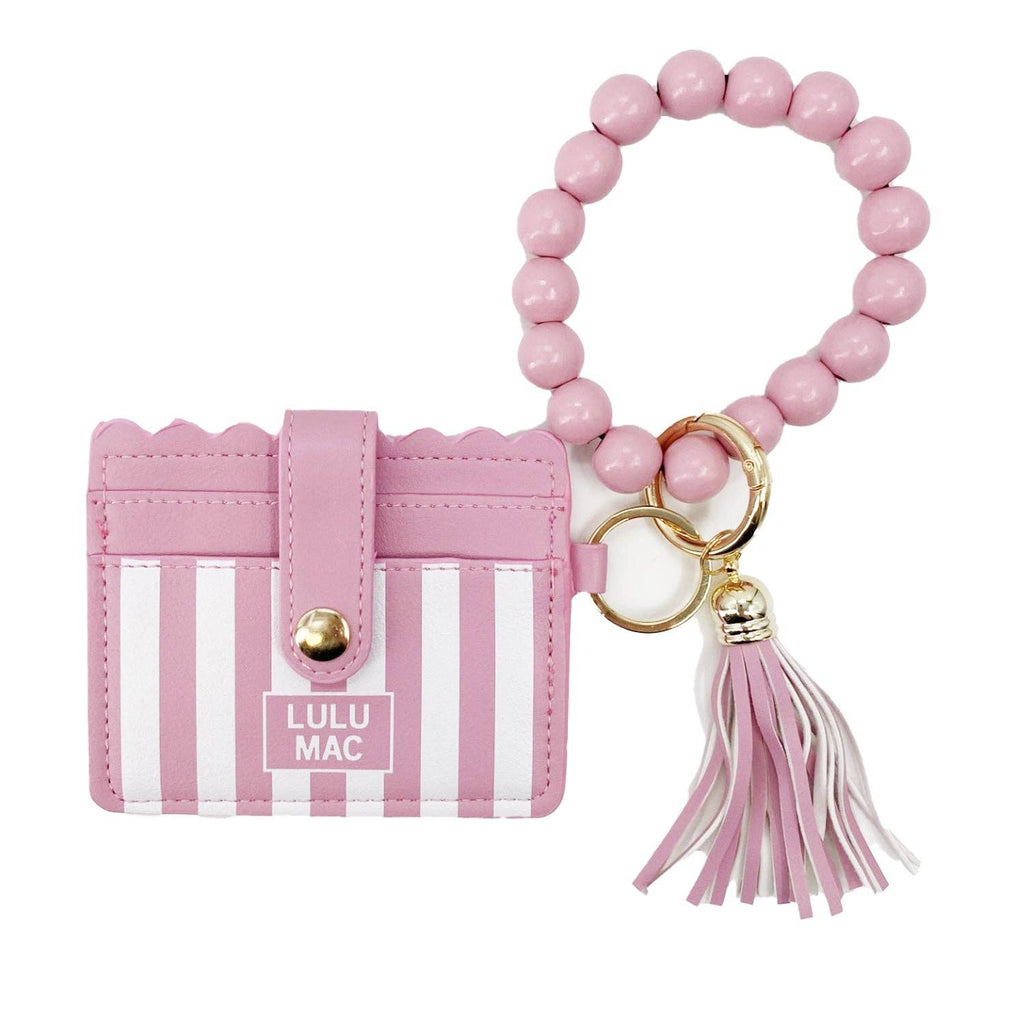 LM-7311 Beaded Wristlet Id Wallet Pink Stripe Darby