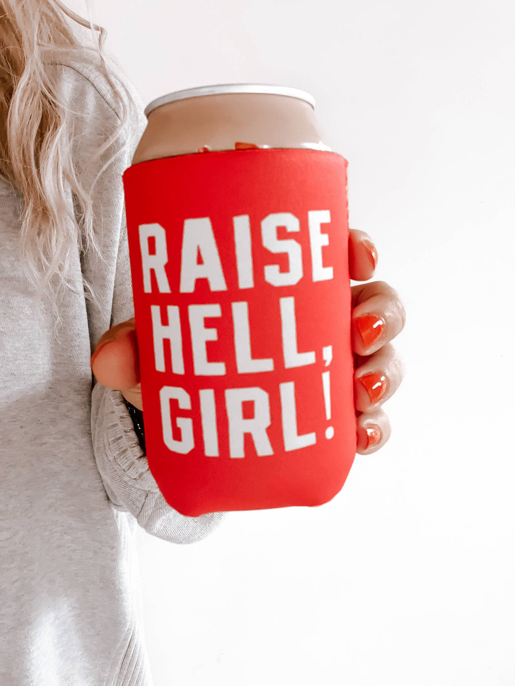 Raise Hell Girl Can Cooler, Drink Sleeve - Red