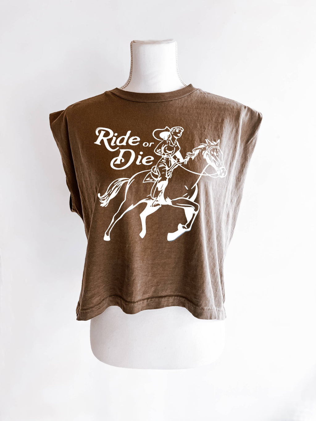 Ride or Die Western Crop Muscle Tee - Cocoa