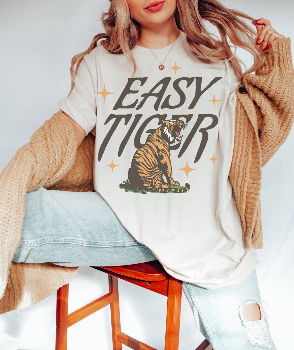 Retro Easy Tiger Tee | Boho Graphic T-Shirt
