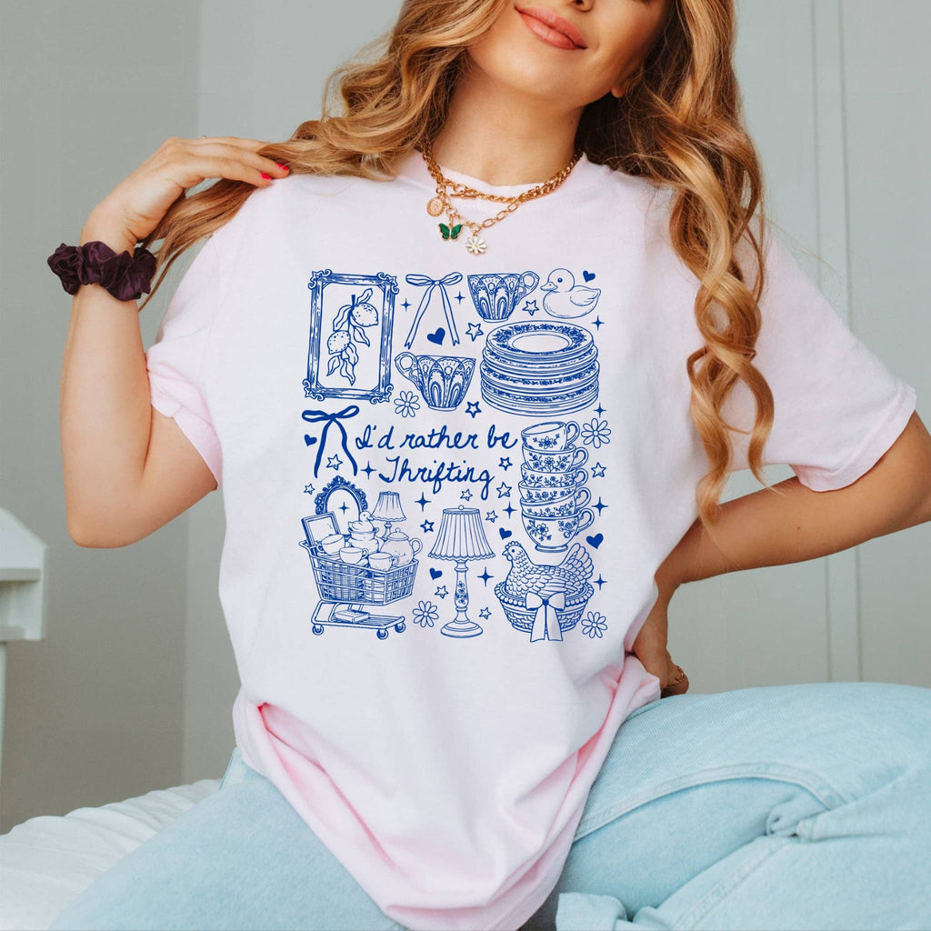 Vintage Rather Be Thrifting Pink Collage Tultex Graphic Tee