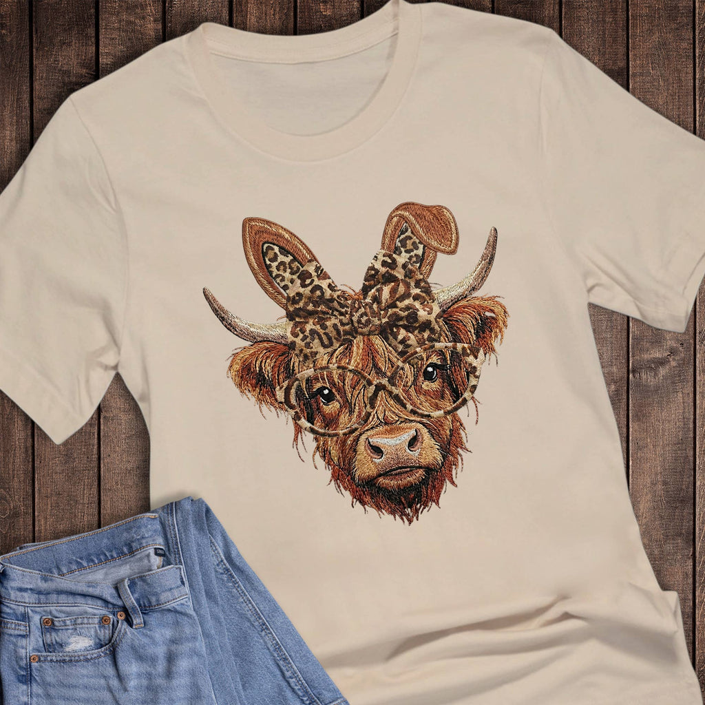 Easter Leopard Bunny Cow with Headband Graphic Tee