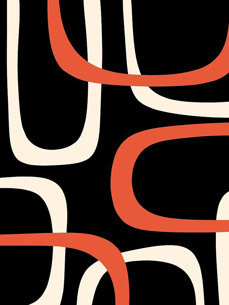 Mid Century Modern Retro Loops Pattern in Black Orange Cream by kierkegaard